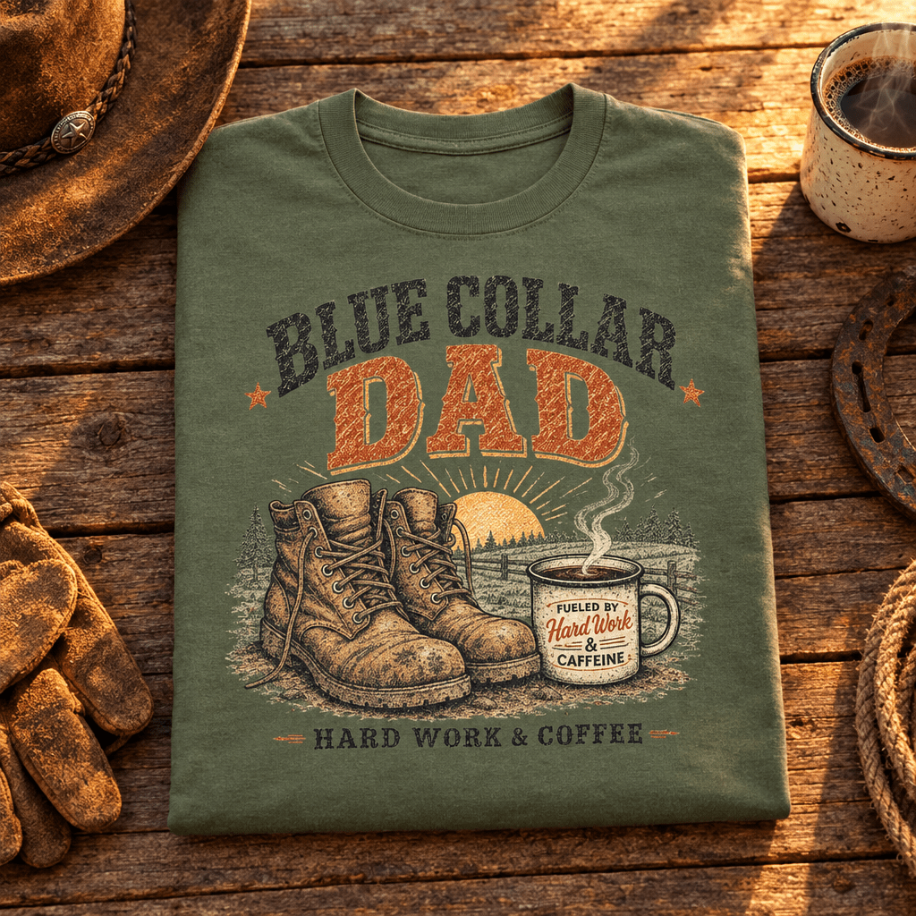 Blue Collar Dad Coffee Shirt | Work Hard Drink Coffee Graphic Tee - Kelso Designs