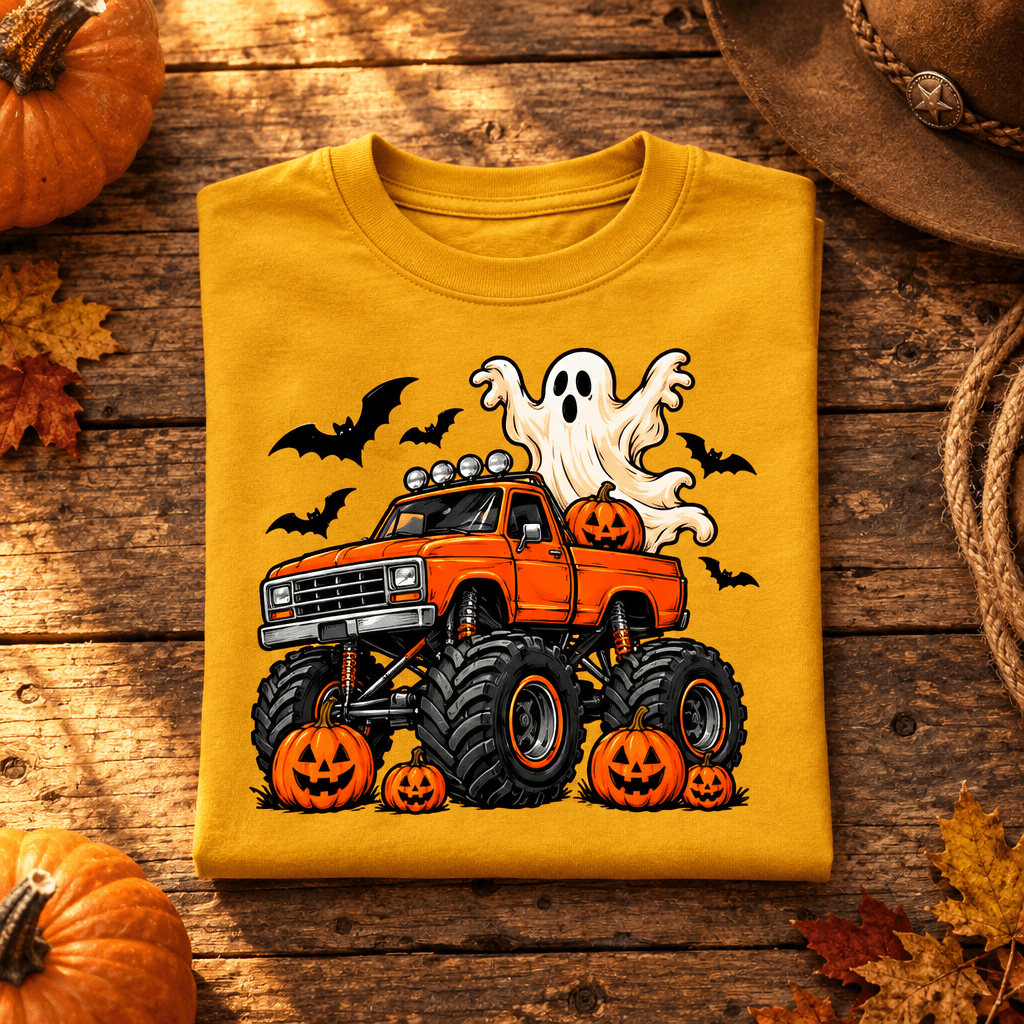 Kids Ghost Monster Truck Halloween Graphic Tee - Kelso Designs
