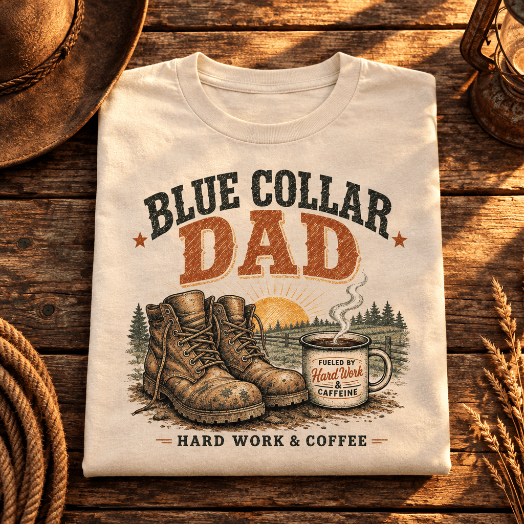 Blue Collar Dad Coffee Shirt | Work Hard Drink Coffee Graphic Tee - Kelso Designs