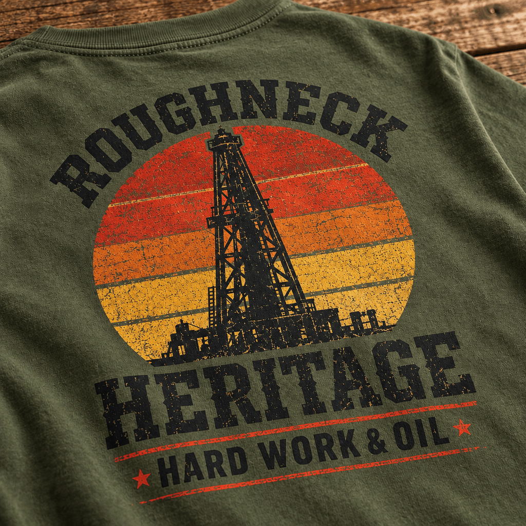 Roughneck Oilfield Tee - Retro Sunset Design, Perfect Gift for Workers - Kelso Designs