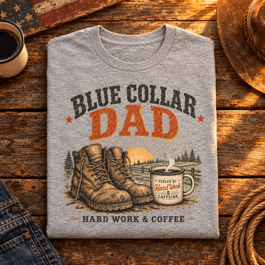 Blue Collar Dad Coffee Shirt | Work Hard Drink Coffee Graphic Tee - Kelso Designs