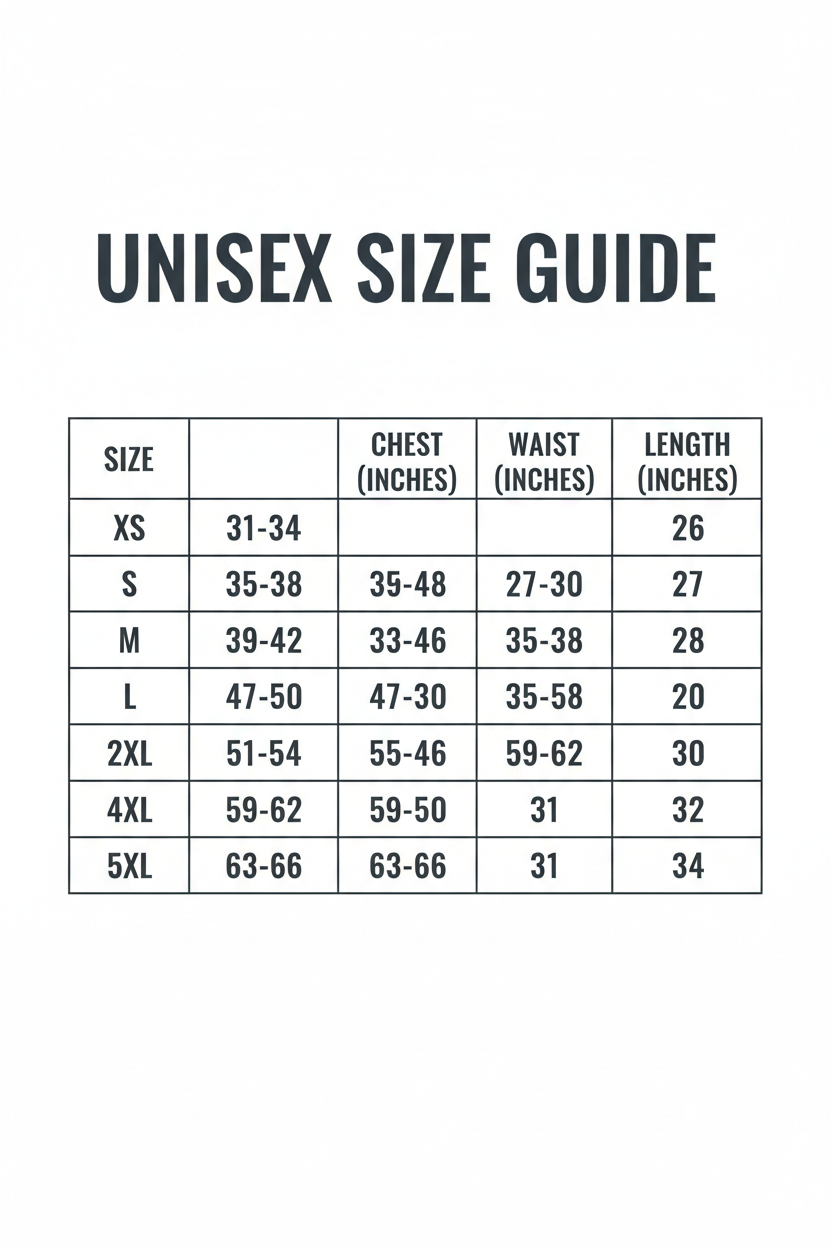 Unisex Size Guide XS-5XL