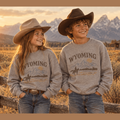 Youth Wyoming Sketched Cowboy Graphic Sweater | Western Mountain Horse Pullover for Kids - Kelso Designs
