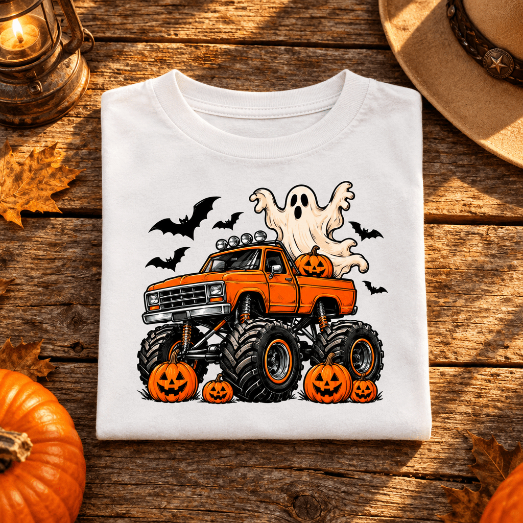 Kids Ghost Monster Truck Halloween Graphic Tee - Kelso Designs