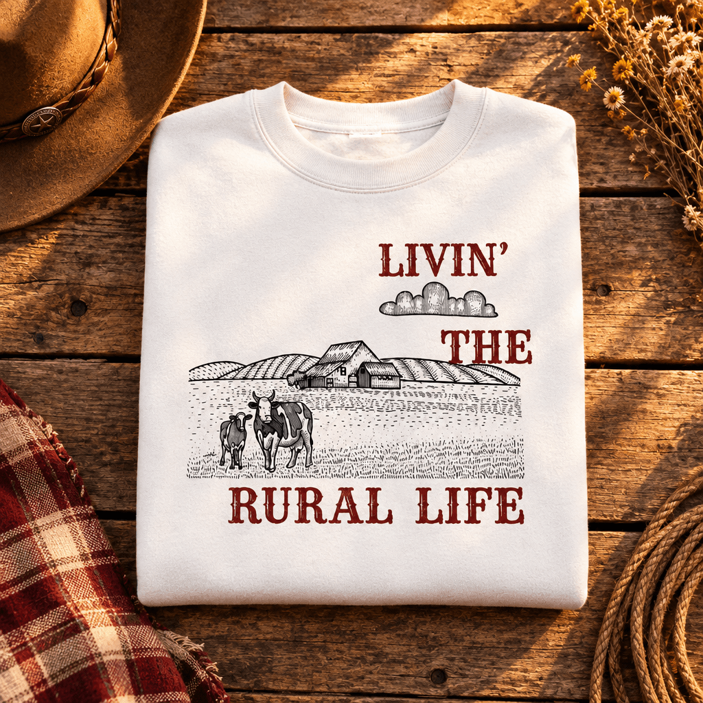 Livin’ the Rural Life Sweatshirt | Vintage Western Farm Sweatshirt | Country Cowgirl Pullover - Kelso Designs