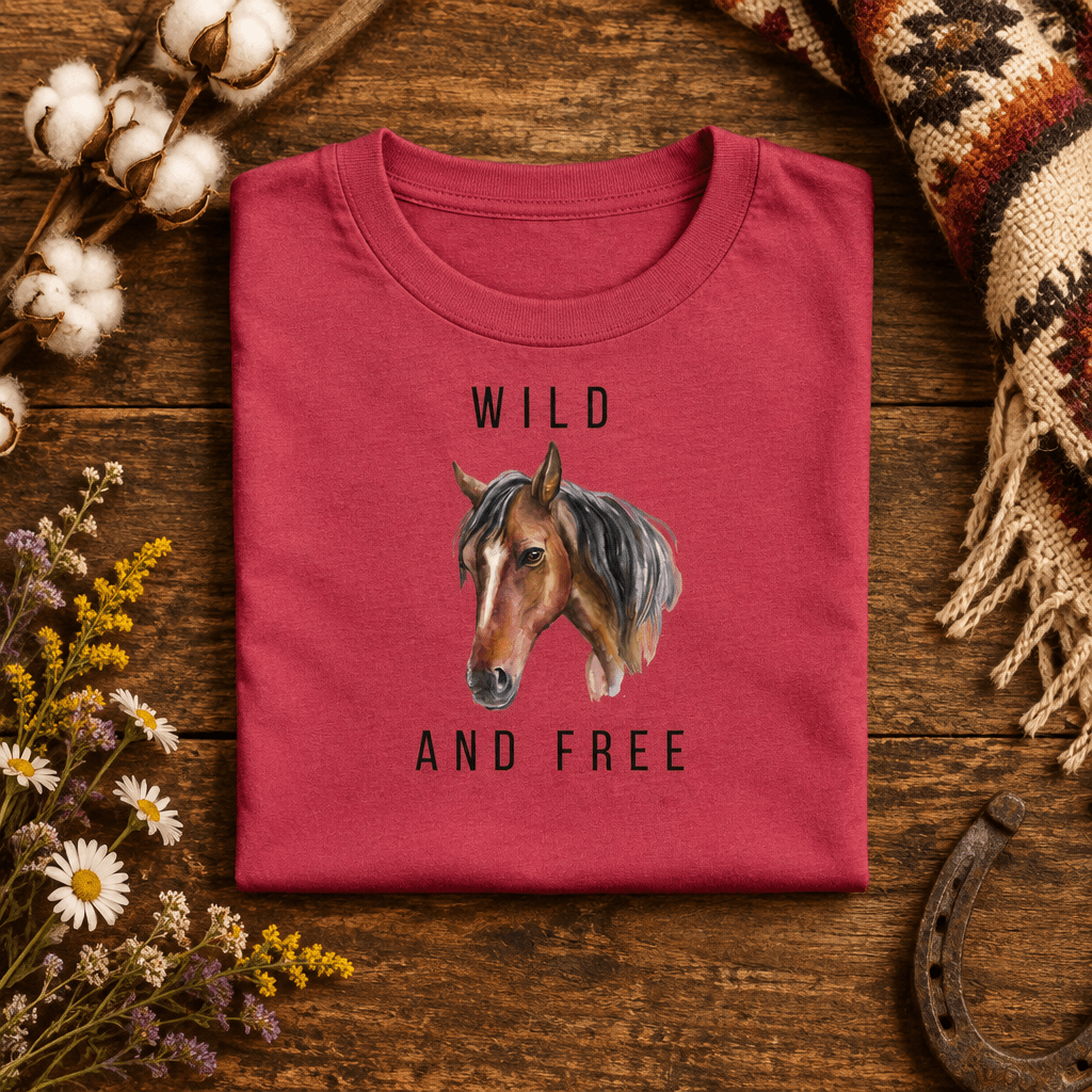 Wild and Free Kids Graphic Tee | Watercolor Horse Shirt for Girls - Kelso Designs