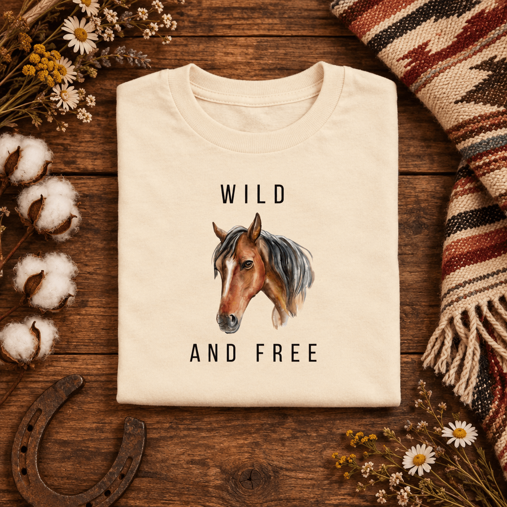 Wild and Free Kids Graphic Tee | Watercolor Horse Shirt for Girls - Kelso Designs