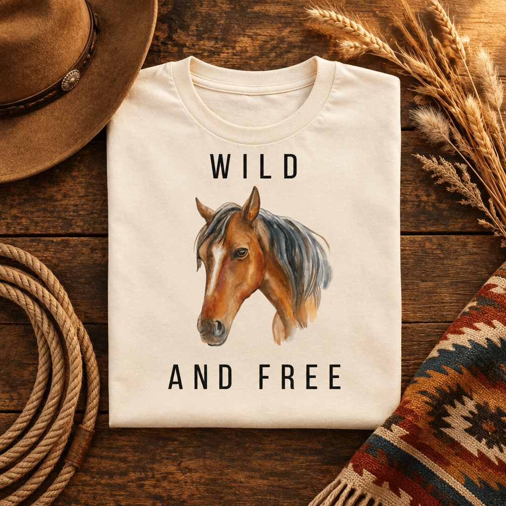 Wild and Free Horse Graphic Tee | Western Watercolor Horse Shirt - Kelso Designs