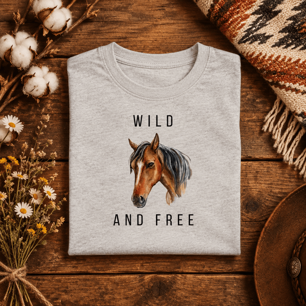 Wild and Free Kids Graphic Tee | Watercolor Horse Shirt for Girls - Kelso Designs