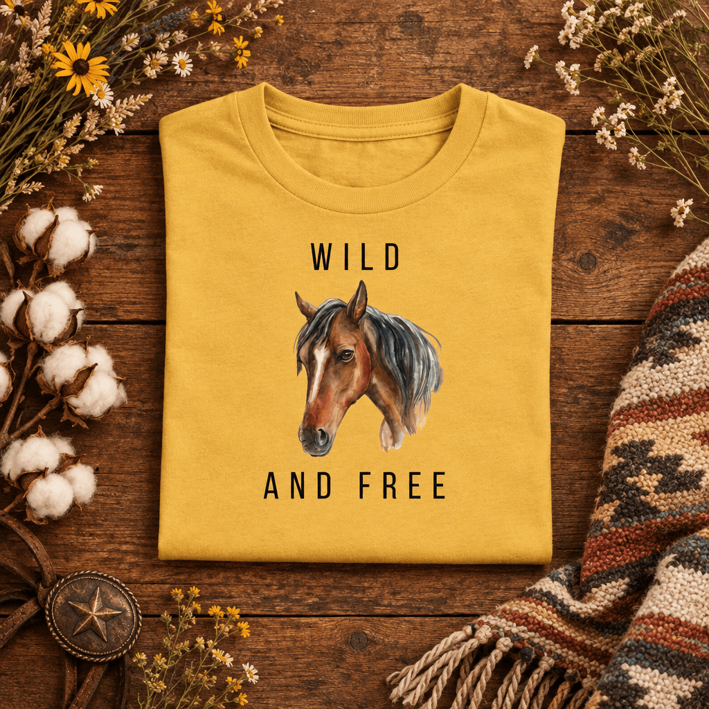 Wild and Free Kids Graphic Tee | Watercolor Horse Shirt for Girls - Kelso Designs