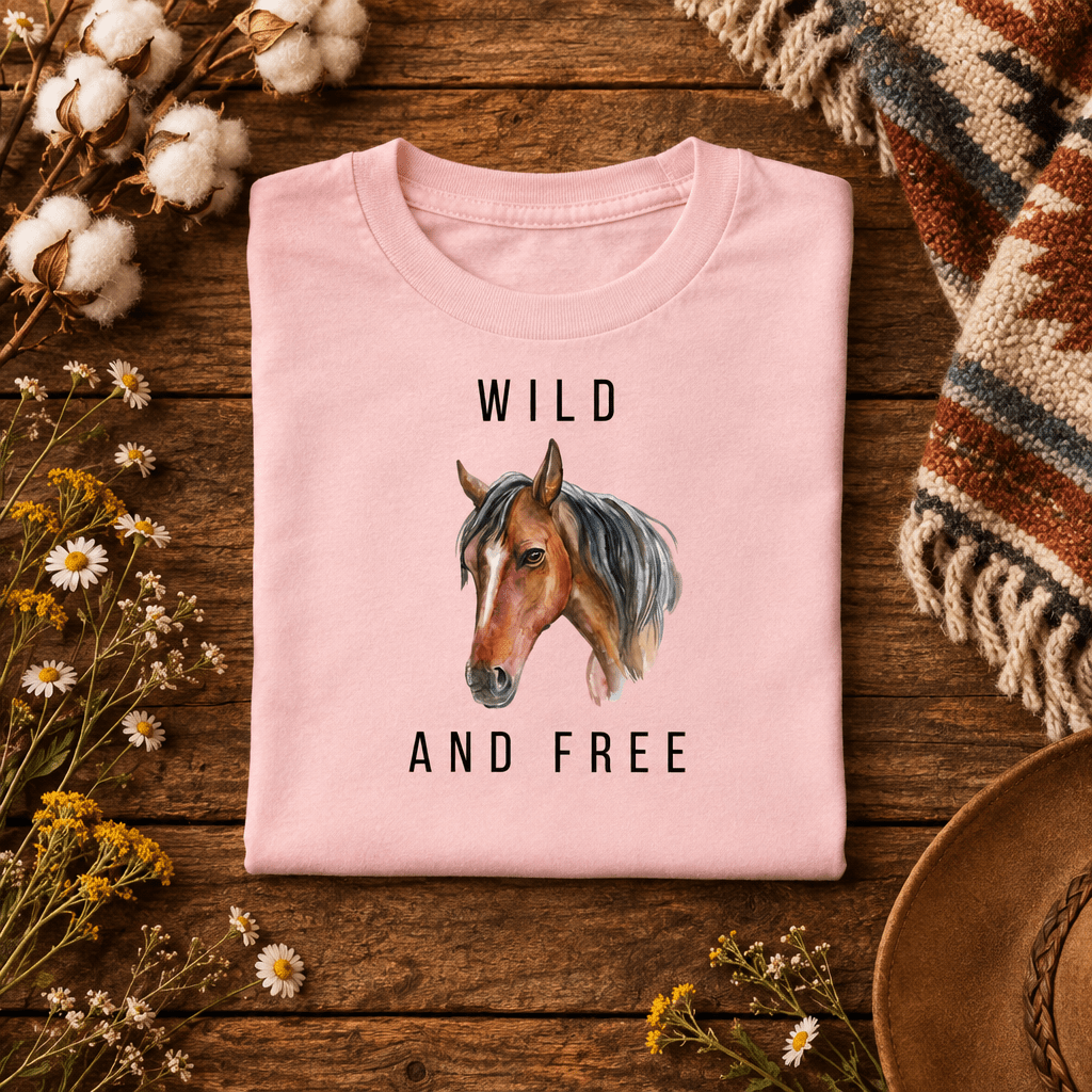 Wild and Free Kids Graphic Tee | Watercolor Horse Shirt for Girls - Kelso Designs